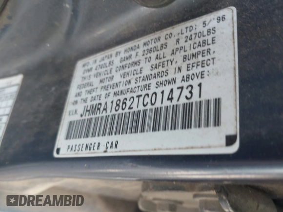 1996 Honda Odyssey LX with VIN JHMRA1862TC014731, listed as a IAAI auction lot 42654151 with 194,401 mi miles and . Bid and sale history available at DreamBid. Image 9.