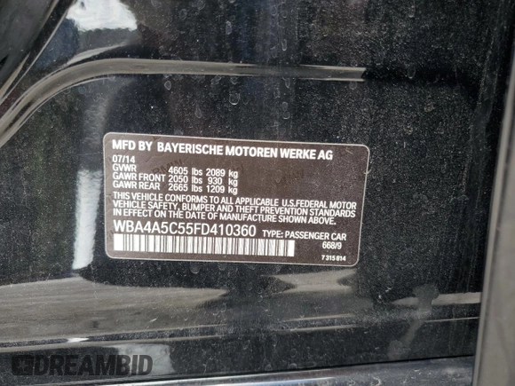 2015 BMW 4 Series 428i with VIN WBA4A5C55FD410360, listed as a Copart auction lot 44335485 with 144,997 mi miles and Salvage Title. Bid and sale history available at DreamBid. Image 12.