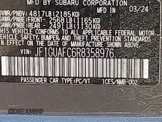 2024 Subaru Impreza Special Sports with VIN JF1GUAFC6R8358976, listed as a IAAI auction lot 42091271 with 6,747 mi miles and . Bid and sale history available at DreamBid. Image 9.