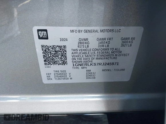 2024 Chevrolet Traverse FWD RS with VIN 1GNERLKS7RJ245971, listed as a IAAI auction lot 41435733 with 3,452 mi miles. Bid and sale history available at carsss.com. Image 9.
