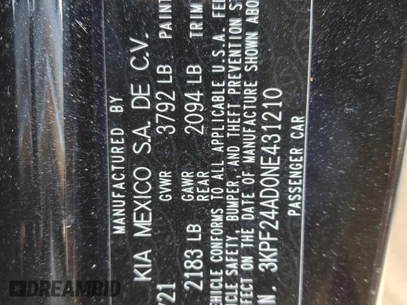 2022 Kia Forte LXS with VIN 3KPF24AD0NE431210, listed as a Copart auction lot 48363025 with 36,962 mi miles and Salvage Title. Bid and sale history available at carsss.com. Image 12.