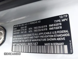 2020 Porsche Macan z VIN WP1AA2A55LLB05187, wystawiony jako IAAI lot #42037890 z przebiegiem 25 417 mil mil oraz . Historia ofert i sprzedaży dostępna na DreamBid. Obrazek 9.