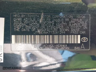 2007 Toyota Camry CE with VIN JTNBE46K773061294, listed as a IAAI auction lot 41986525 with 212,516 mi miles. Bid and sale history available at carsss.com. Image 9.