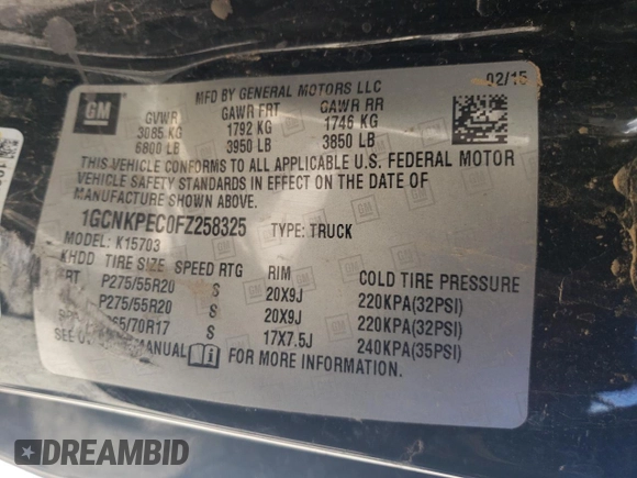 2015 Chevrolet Silverado 1500 Work Truck with VIN 1GCNKPEC0FZ258325, listed as a Copart auction lot 76119504 with 115,580 mi miles and Salvage Title. Bid and sale history available at carsss.com. Image 13.