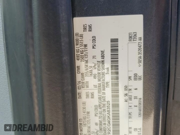 2016 Ford Transit Cargo with VIN 1FTYR2CG4GKA83525, listed as a Copart auction lot 71000404 with 75,150 mi miles and Salvage title. Bid and sale history available at DreamBid. Image 13.