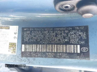 2008 Toyota Prius with VIN JTDKB20U487698357, listed as a IAAI auction lot 41591814 with 327,776 mi miles. Bid and sale history available at carsss.com. Image 9.