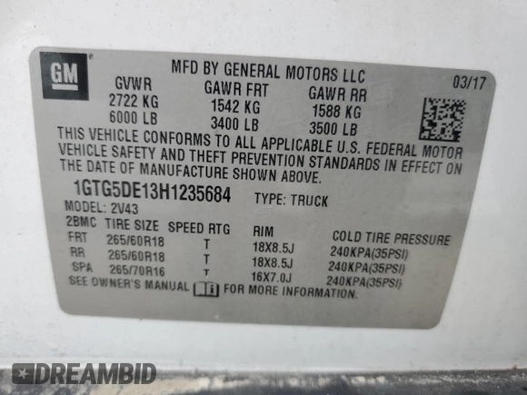 2017 GMC Canyon 2WD SLT z VIN 1GTG5DE13H1235684, wystawiony jako Copart lot #74739974 z przebiegiem Nie podano mil oraz Szkoda całkowita • Salvage title. Historia ofert i sprzedaży dostępna na DreamBid. Obrazek 12.