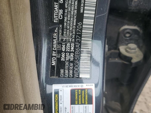 2010 Mercedes-Benz C-Class C 300 Sport with VIN WDDGF5EB6AF371706, listed as a Copart auction lot 51182385 with 0 mi miles and Salvage Title. Bid and sale history available at carsss.com. Image 14.