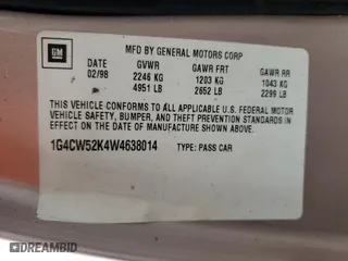 1998 Buick Park Avenue with VIN 1G4CW52K4W4638014, listed as a Copart auction lot 53227305 with 110,321 mi miles and Non Repairable. Bid and sale history available at carsss.com. Image 13.