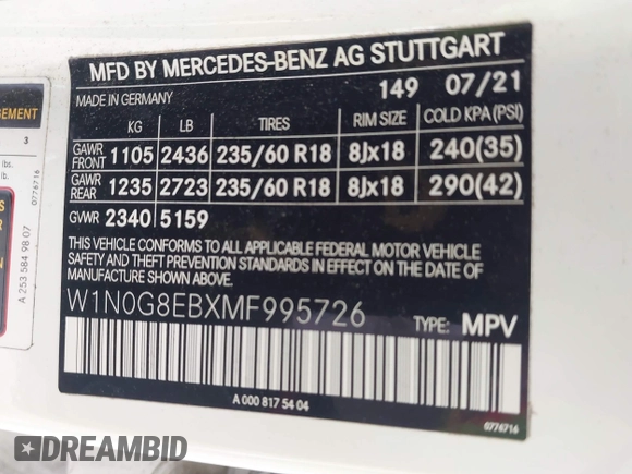 2021 Mercedes-Benz GLC 300 z VIN W1N0G8EBXMF995726, wystawiony jako IAAI lot #41954125 z przebiegiem 90 981 mil mil oraz . Historia ofert i sprzedaży dostępna na DreamBid. Obrazek 9.