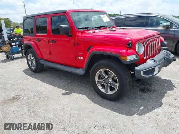 2019 Jeep Wrangler Unlimited Sahara with VIN 1C4HJXEG4KW573157, listed as a IAAI auction lot 42118373 with 105,890 mi miles and . Bid and sale history available at DreamBid. Image 1.