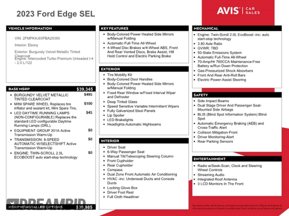 2023 Ford Edge SEL z VIN 2FMPK4J93PBA29395, wystawiony jako Copart lot #47038285 z przebiegiem 49 874 mil mil oraz Nie do naprawy • Non repairable. Historia ofert i sprzedaży dostępna na DreamBid. Obrazek 13.