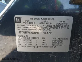 2010 GMC Terrain SLT-1 with VIN 2CTALFEW9A6260468, listed as a IAAI auction lot 40610564 with 125,281 mi miles. Bid and sale history available at carsss.com. Image 9.