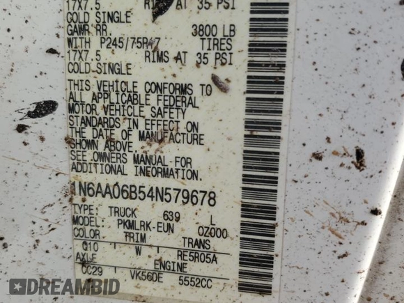 2004 Nissan Titan SE z VIN 1N6AA06B54N579678, wystawiony jako Copart lot #45513425 z przebiegiem Nie podano mil oraz Nie do naprawy • Non repairable. Historia ofert i sprzedaży dostępna na DreamBid. Obrazek 13.