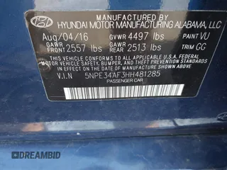 2017 Hyundai Sonata Sport with VIN 5NPE34AF3HH481285, listed as a IAAI auction lot 41950164 with 49,273 mi miles and . Bid and sale history available at DreamBid. Image 9.