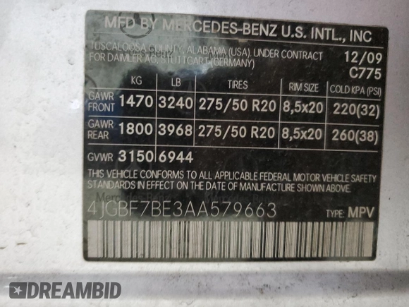 2010 Mercedes-Benz GL 450 with VIN 4JGBF7BE3AA579663, listed as a Copart auction lot 79842564 with 161,162 mi miles and Salvage Title. Bid and sale history available at DreamBid. Image 13.
