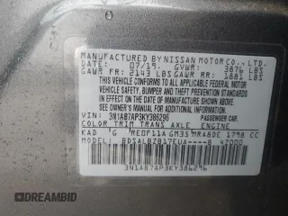 2019 Nissan Sentra SV with VIN 3N1AB7AP3KY386296, listed as a Copart auction lot 47259345 with 68,690 mi miles and Salvage Title. Bid and sale history available at DreamBid. Image 14.
