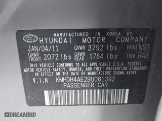 2011 Hyundai Elantra Ltd with VIN KMHDH4AE2BU081392, listed as a IAAI auction lot 41852296 with 224,524 mi miles. Bid and sale history available at carsss.com. Image 9.