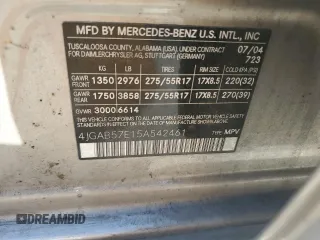 2005 Mercedes-Benz M-Class 3.7L with VIN 4JGAB57E15A542461, listed as a Copart auction lot 72513054 with 173,203 mi miles and Salvage Title. Bid and sale history available at carsss.com. Image 12.