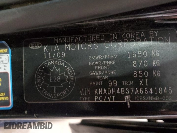 2010 Kia Rio with VIN KNADH4B37A6641845, listed as a Copart auction lot 51861215 with 163,894 mi miles and Salvage Title. Bid and sale history available at DreamBid. Image 12.