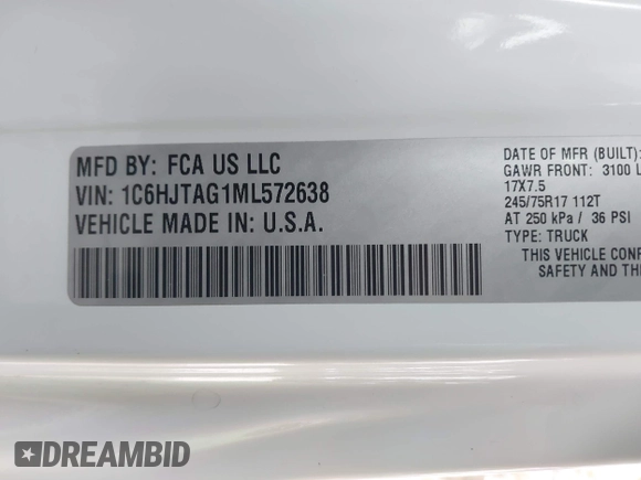 2021 Jeep Gladiator Willys with VIN 1C6HJTAG1ML572638, listed as a IAAI auction lot 42065562 with 43,040 mi miles and . Bid and sale history available at DreamBid. Image 9.