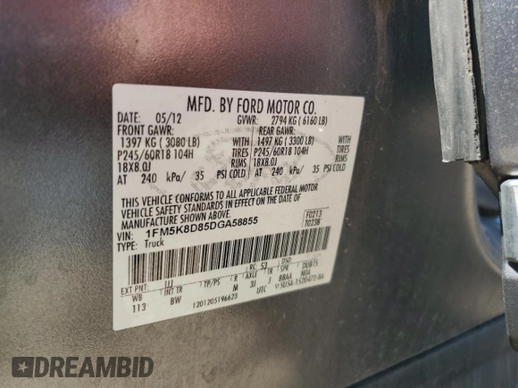2013 Ford Explorer XLT z VIN 1FM5K8D85DGA58855, wystawiony jako Copart lot #55072915 z przebiegiem 164 657 mil mil oraz Szkoda całkowita • Salvage title. Historia ofert i sprzedaży dostępna na DreamBid. Obrazek 12.