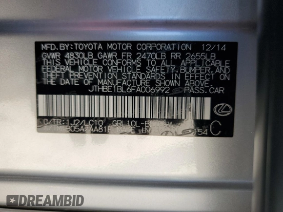 2015 Lexus GS 350 z VIN JTHBE1BL6FA006992, wystawiony jako Copart lot #55948785 z przebiegiem 128 022 mil mil oraz Szkoda całkowita • Salvage title. Historia ofert i sprzedaży dostępna na DreamBid. Obrazek 12.