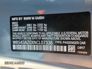2022 BMW M4 Competition xDrive with VIN WBS43AZ0XNCL07336, listed as a Copart auction lot 42298385 with 16,107 mi miles and Salvage Title. Bid and sale history available at carsss.com. Image 12.