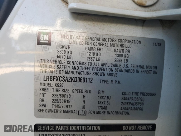 2019 Buick Envision Essence with VIN LRBFXCSA2KD060112, listed as a Copart auction lot 50254635 with 72,630 mi miles and Salvage Title. Bid and sale history available at DreamBid. Image 14.
