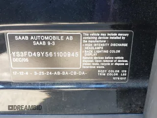 2006 Saab 9-3 z VIN YS3FD49Y561100945, wystawiony jako IAAI lot #41133881 z przebiegiem 211 947 mil mil oraz . Historia ofert i sprzedaży dostępna na DreamBid. Obrazek 9.