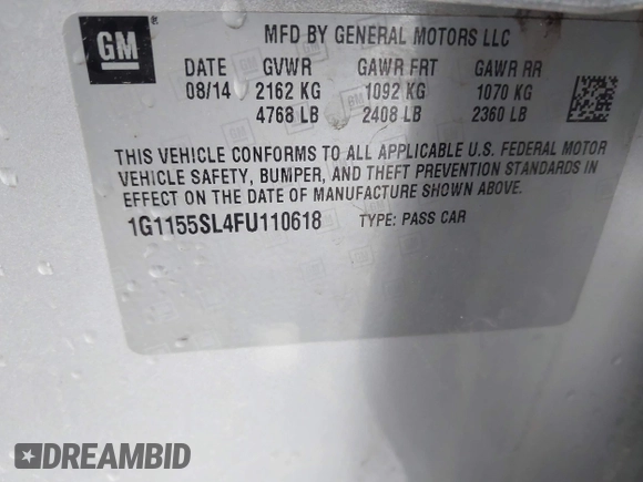 2015 Chevrolet Impala LTZ with VIN 1G1155SL4FU110618, listed as a IAAI auction lot 41817087 with 194,285 mi miles and . Bid and sale history available at DreamBid. Image 9.
