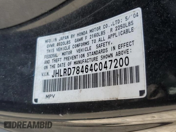 2004 Honda CR-V LX with VIN JHLRD78464C047200, listed as a Copart auction lot 54592575 with 232,931 mi miles and Clean Title. Bid and sale history available at carsss.com. Image 13.