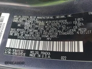 2006 Toyota Sienna CE z VIN 5TDZA23C46S392329, wystawiony jako IAAI lot #42363606 z przebiegiem 289 109 mil mil oraz . Historia ofert i sprzedaży dostępna na DreamBid. Obrazek 9.