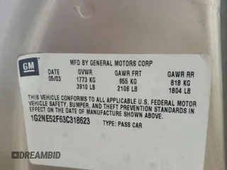 2003 Pontiac Grand Am SE with VIN 1G2NE52F63C318623, listed as a Copart auction lot 49784995 with 190,993 mi miles and Salvage Title. Bid and sale history available at carsss.com. Image 15.