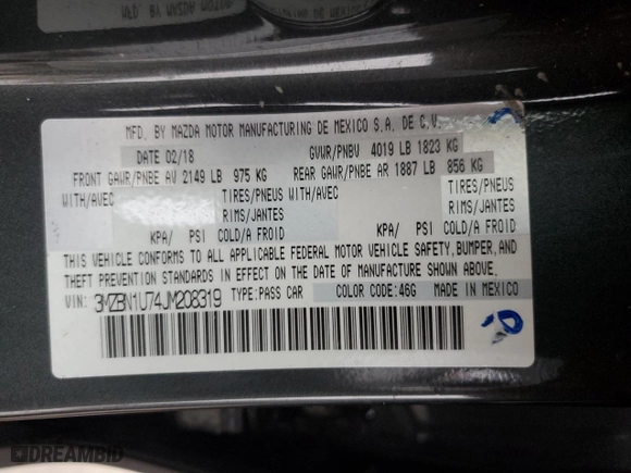 2018 Mazda Mazda3 4-Door Sport with VIN 3MZBN1U74JM208319, listed as a Copart auction lot 44607115 with 84,530 mi miles and Clean Title. Bid and sale history available at carsss.com. Image 13.