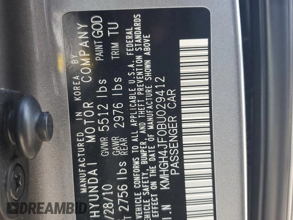 2011 Hyundai Equus Signature with VIN KMHGH4JF0BU029412, listed as a Copart auction lot 51437125 with 89,795 mi miles and Salvage title. Bid and sale history available at DreamBid. Image 14.