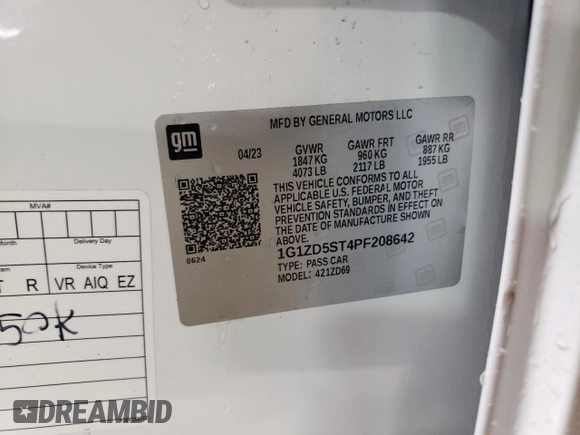 2023 Chevrolet Malibu LT with VIN 1G1ZD5ST4PF208642, listed as a Copart auction lot 52300795 with 49,191 mi miles and Non Repairable. Bid and sale history available at DreamBid. Image 13.