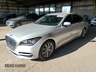 2018 Genesis G80 3.8L with VIN KMHGN4JE4JU215890, listed as a Copart auction lot 50455605 with 57,043 mi miles and Salvage Title. Bid and sale history available at carsss.com. Image 1.