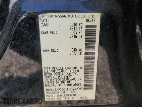 2013 Nissan Altima 2.5 S with VIN 1N4AL3AP5DC115499, listed as a Copart auction lot 50444285 with 177,382 mi miles and Salvage Title. Bid and sale history available at carsss.com. Image 15.