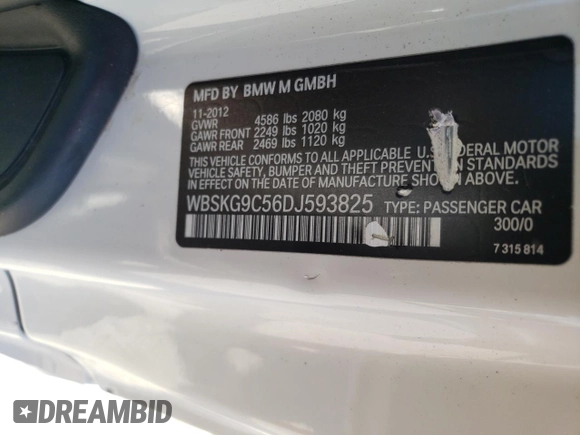 2013 BMW M3 with VIN WBSKG9C56DJ593825, listed as a Copart auction lot 75298514 with 85,798 mi miles and Salvage Title. Bid and sale history available at carsss.com. Image 14.
