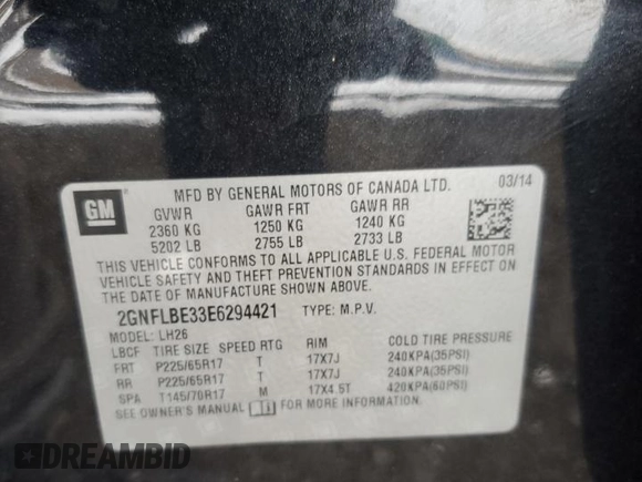 2014 Chevrolet Equinox LT with VIN 2GNFLBE33E6294421, listed as a Copart auction lot 87798465 with 161,083 mi miles and Salvage Title. Bid and sale history available at carsss.com. Image 14.