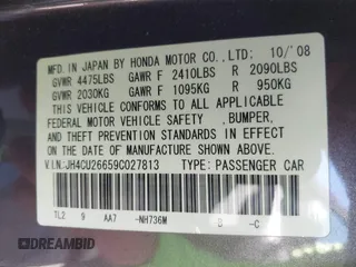 2009 Acura TSX with VIN JH4CU26659C027813, listed as a IAAI auction lot 41848415 with 216,257 mi miles. Bid and sale history available at carsss.com. Image 9.