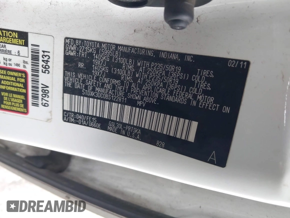 2011 Toyota Sienna SE with VIN 5TDXK3DC0BS122811, listed as a IAAI auction lot 41491159 with 337,201 mi miles and . Bid and sale history available at DreamBid. Image 9.