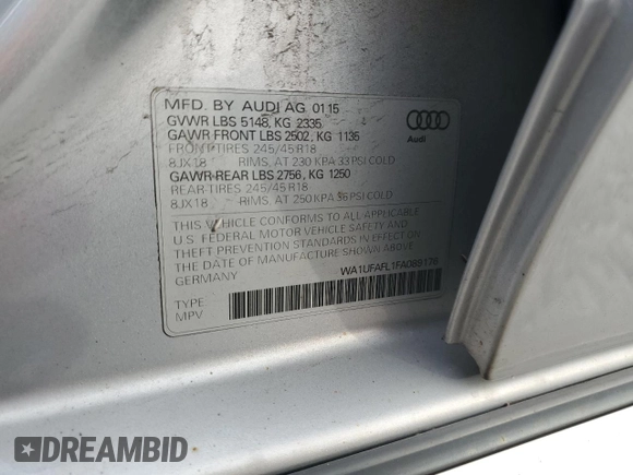 2015 Audi allroad Premium Plus with VIN WA1UFAFL1FA089176, listed as a Copart auction lot 77208064 with 95,792 mi miles and Clean Title. Bid and sale history available at carsss.com. Image 12.