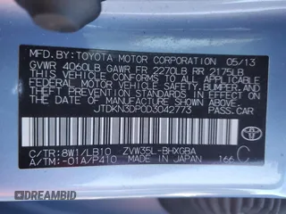 2013 Toyota Prius z VIN JTDKN3DP0D3042773, wystawiony jako Copart lot #52151835 z przebiegiem 98 350 mil mil oraz Szkoda całkowita • Salvage title. Historia ofert i sprzedaży dostępna na DreamBid. Obrazek 13.
