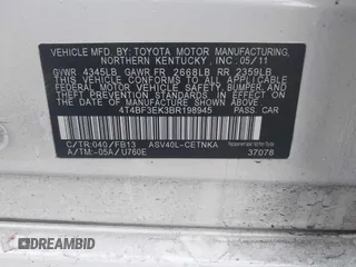2011 Toyota Camry LE with VIN 4T4BF3EK3BR198945, listed as a IAAI auction lot 41879536 with 297,861 mi miles. Bid and sale history available at carsss.com. Image 9.