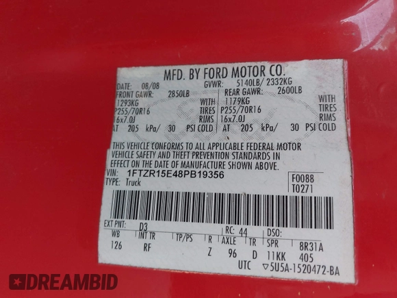 2008 Ford Ranger XL with VIN 1FTZR15E48PB19356, listed as a IAAI auction lot 42150456 with 221,679 mi miles and . Bid and sale history available at carsss.com. Image 9.