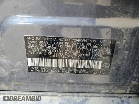 2014 Lexus GS 350 with VIN JTHCE1BL9E5027766, listed as a Copart auction lot 66952034 with 116,124 mi miles and Salvage Title. Bid and sale history available at carsss.com. Image 12.