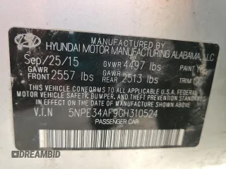 2016 Hyundai Sonata Limited z VIN 5NPE34AF9GH310524, wystawiony jako Copart lot #53154645 z przebiegiem 66 017 mil mil oraz Szkoda całkowita • Salvage title. Historia ofert i sprzedaży dostępna na DreamBid. Obrazek 12.