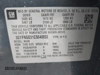 2012 Cadillac SRX with VIN 3GYFNGE31CS640832, listed as a IAAI auction lot 41861023 with 152,138 mi miles. Bid and sale history available at carsss.com. Image 9.